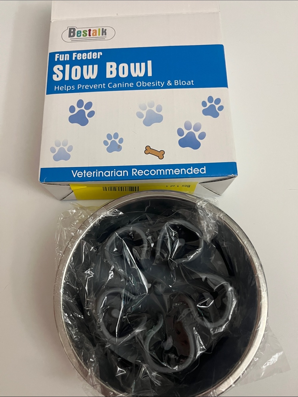 Slow Feeder Dog Bowl — Black Slow Bowl with Stainless Rim